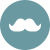 A white mustache is on top of a blue background.