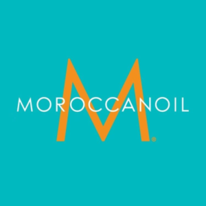 A blue background with the word " moroccanoil ".